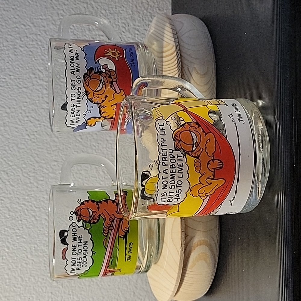 Set of 3 Garfield Glass Mug Cup
